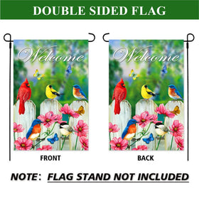 YMYIELD Bird Garden Flag floral design close-up with vibrant colors