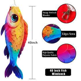 YMYIELD fish windsock showcases cheerful design, ideal for garden or patio decoration.