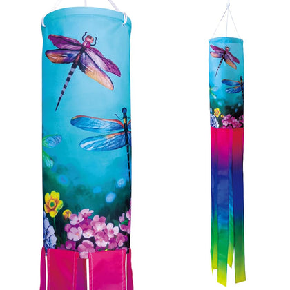 YMYIELD Floral Dragonfly Windsock 40 inch yard decor fluttering in the breeze.