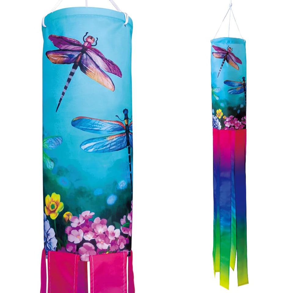 YMYIELD Floral Dragonfly Windsock 40 inch yard decor fluttering in the breeze.