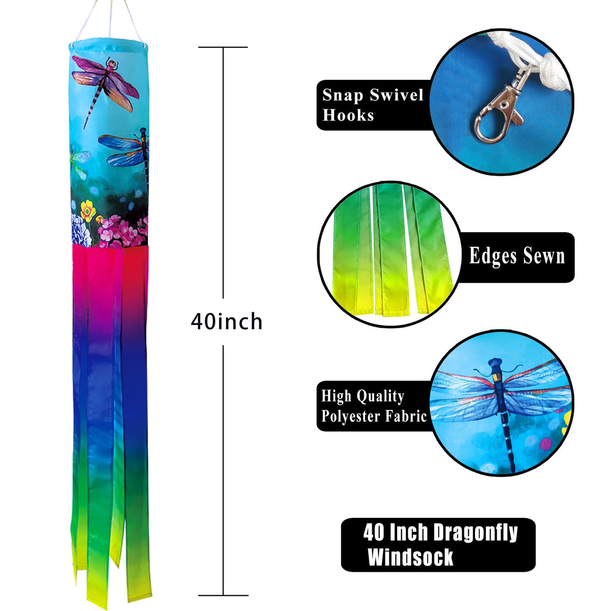 YMYIELD dragonfly windsock for garden and patio, easy hanging with swivel clasp.