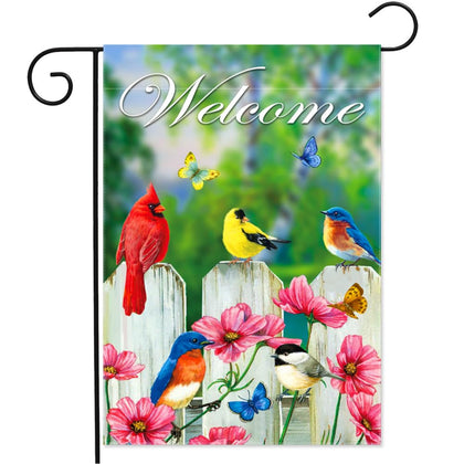 YMYIELD Welcome Friends Bird Garden Flag front view for outdoor decoration