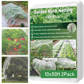 YNERHAI 2-pack garden netting draped over raised beds protects crops while letting light through.