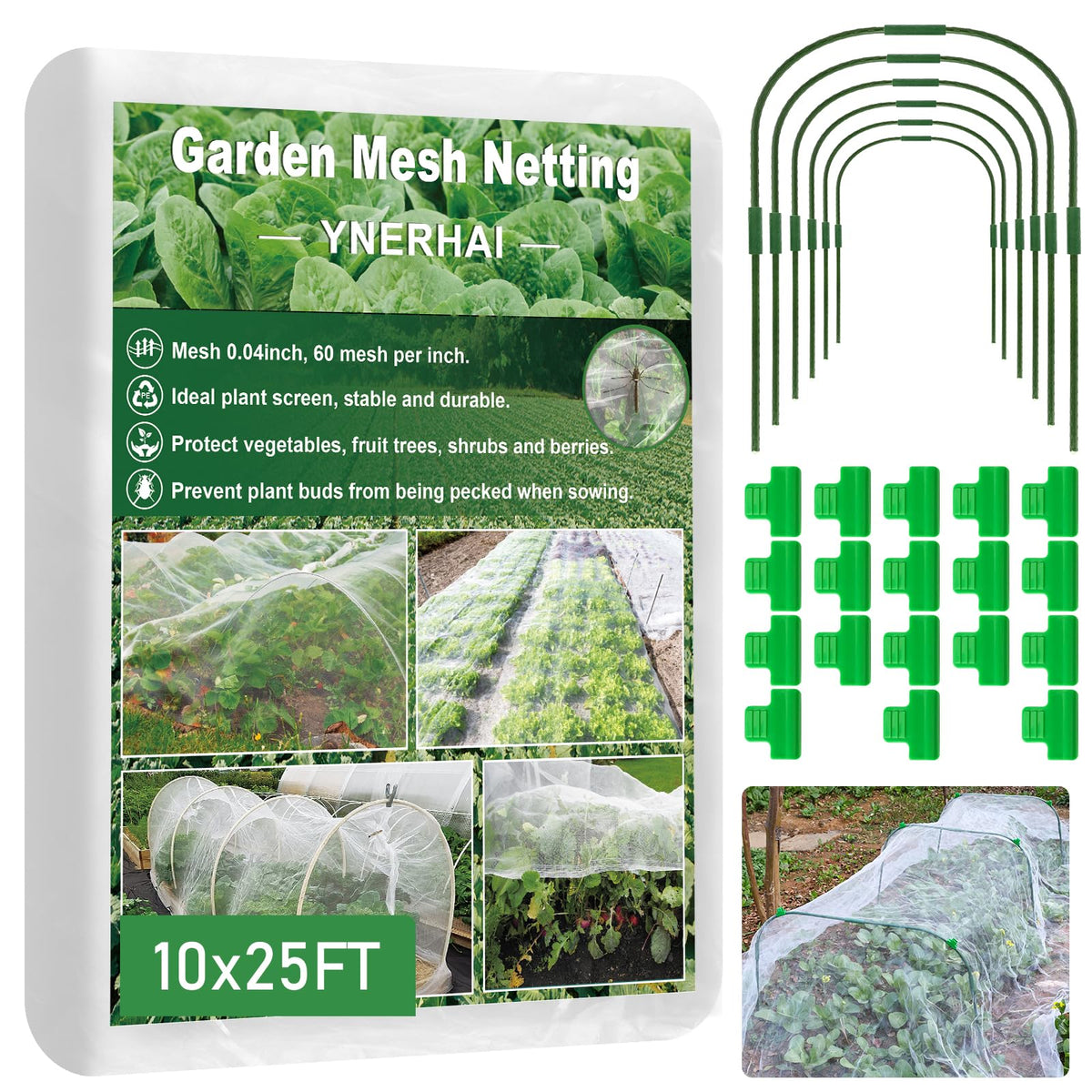 YNERHAI garden netting kit 10x25ft protects crops with lightweight mesh