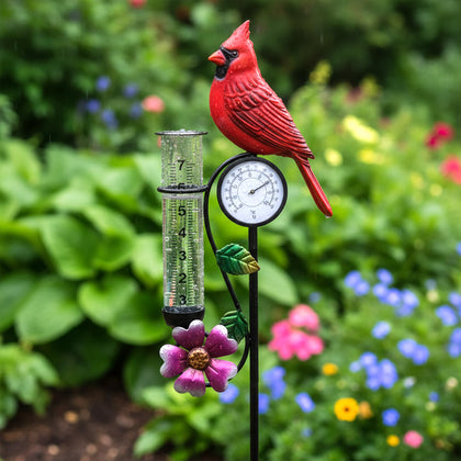 YNGFIL redbird garden rain gauge tracks rainfall for garden planning.