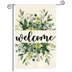 Ynlsds garden flag double-sided eucalyptus design; ideal for welcoming guests outdoors.