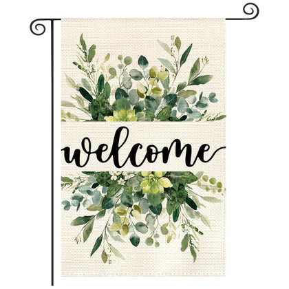 Ynlsds garden flag double-sided eucalyptus design; ideal for welcoming guests outdoors.