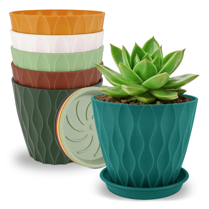 YNNICO 4-inch pot with tray in multicolor for tidy indoor plant drainage.