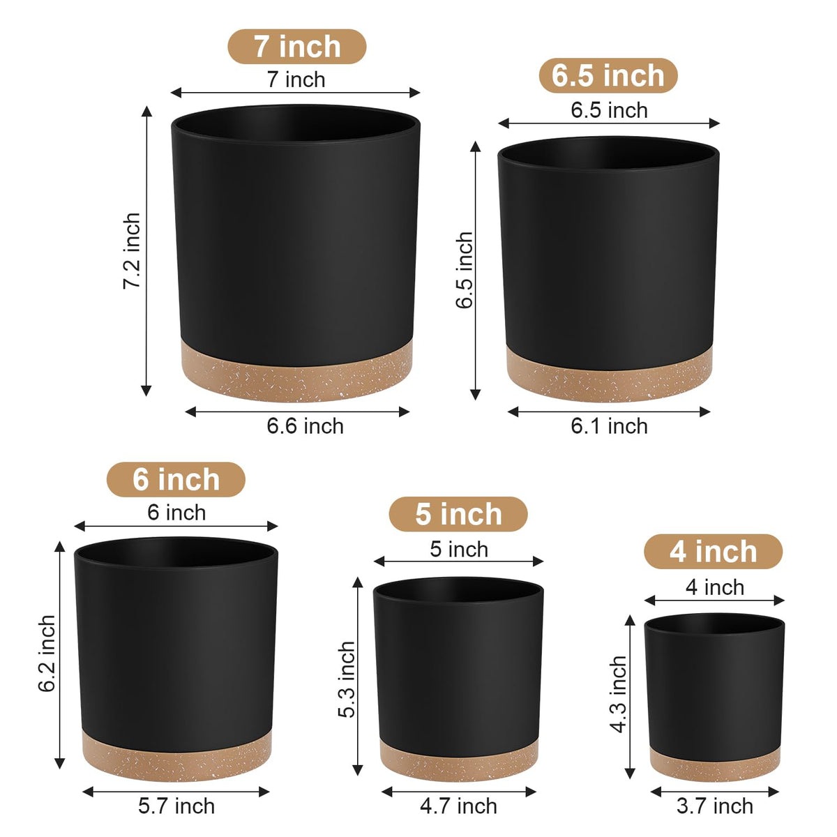YNNICO 6.5-inch modern-design plastic planter, perfect for mid-size houseplants and herbs.