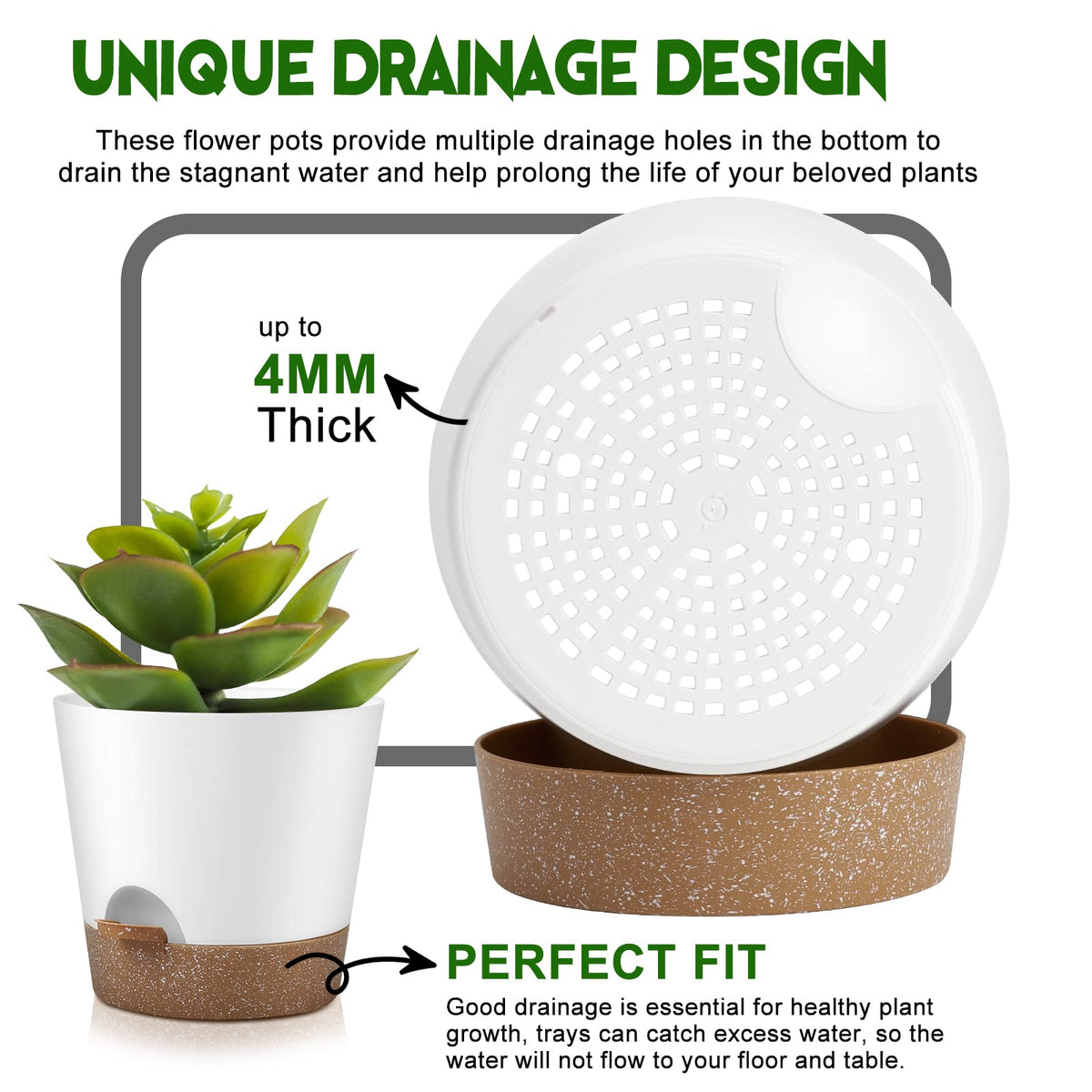 YNNICO 7.5-inch self-watering pot Snow ideal for desk plants and shelves