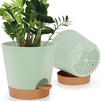 YNNICO 8-Inch self-watering planter with saucer-reservoir supports steady hydration for indoor greenery.