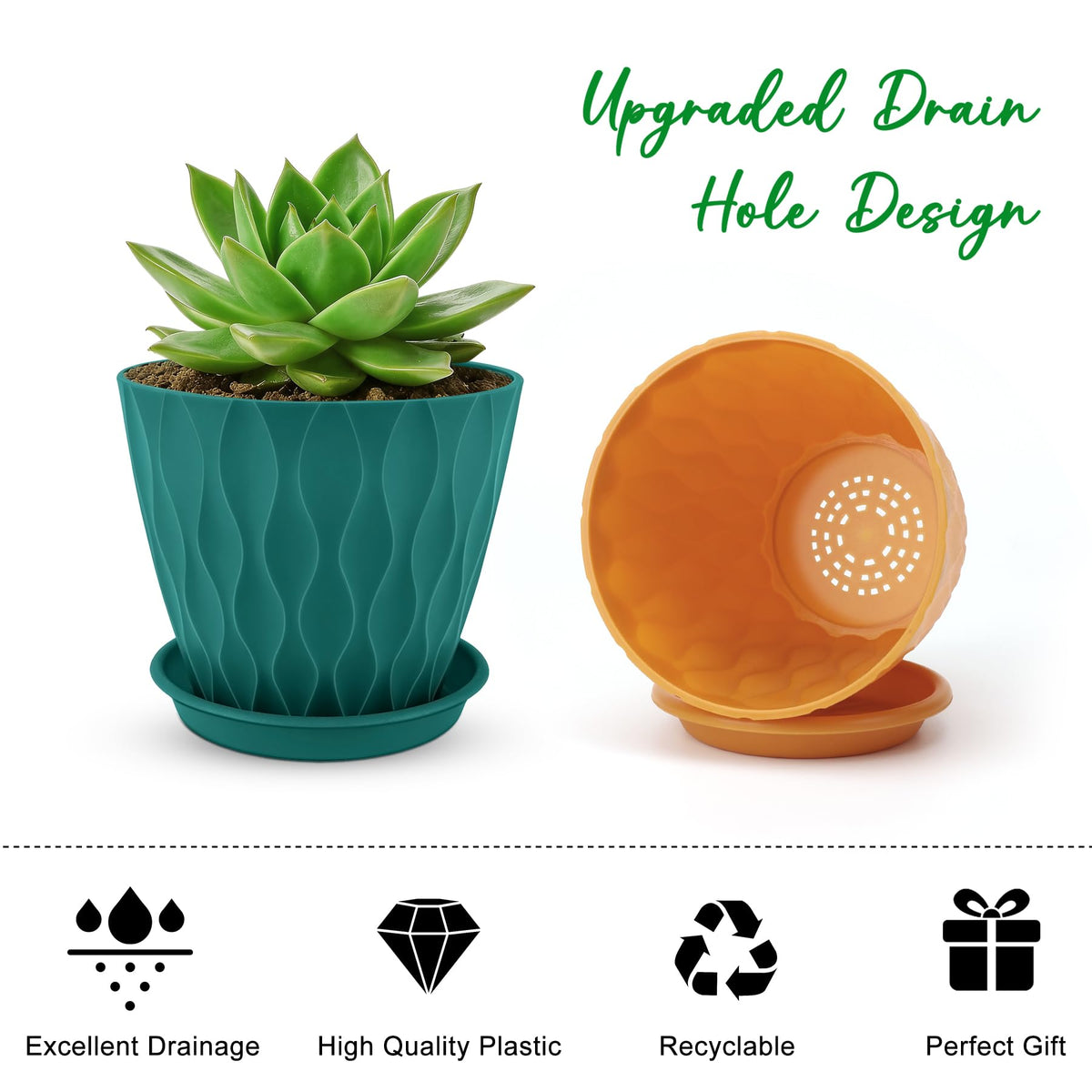 YNNICO drainage-hole plant pot set enables overflow-free watering.
