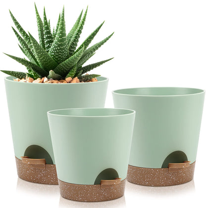 YNNICO self-watering planters front view showing three sizes for easy desk greenery