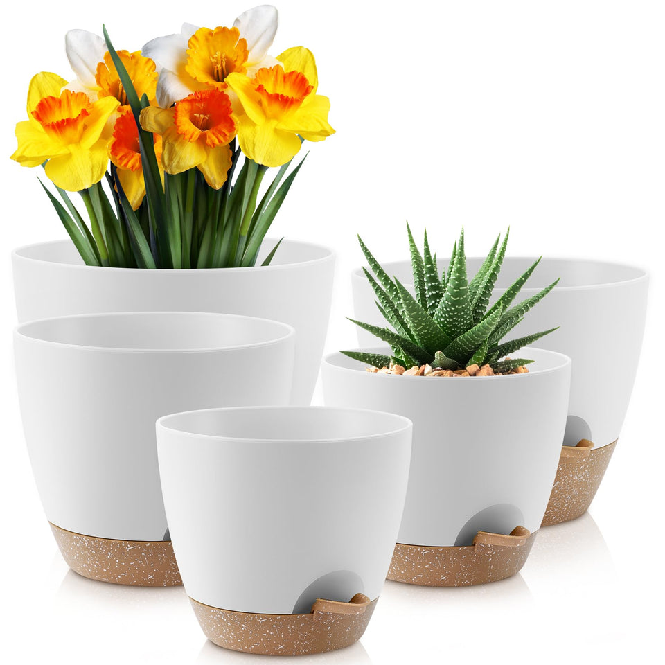 YNNICO 10-inch white self-watering pot with matte finish for stylish indoor display