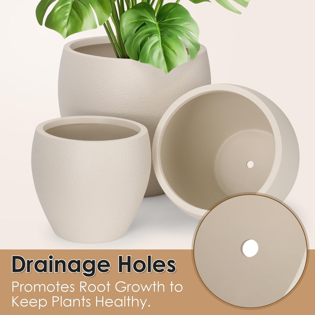 YNNICO 12-2 inch planter with breathable drainage for moisture control.