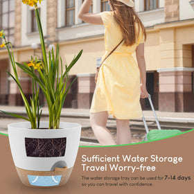 YNNICO 7-inch white self-watering pot offers lightweight durability for flexible placement