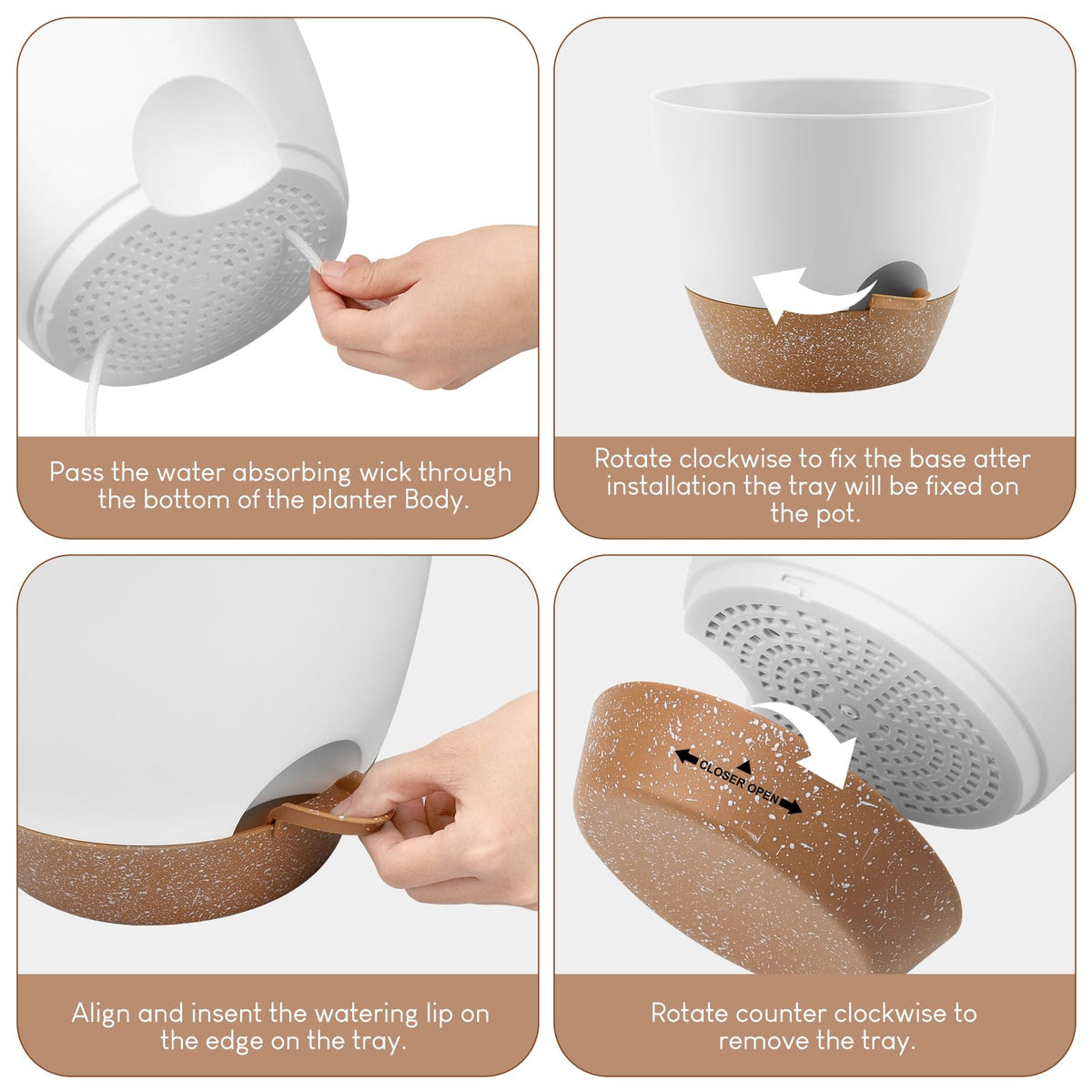 YNNICO 8-inch white self-watering planter ideal for kitchen herb setups