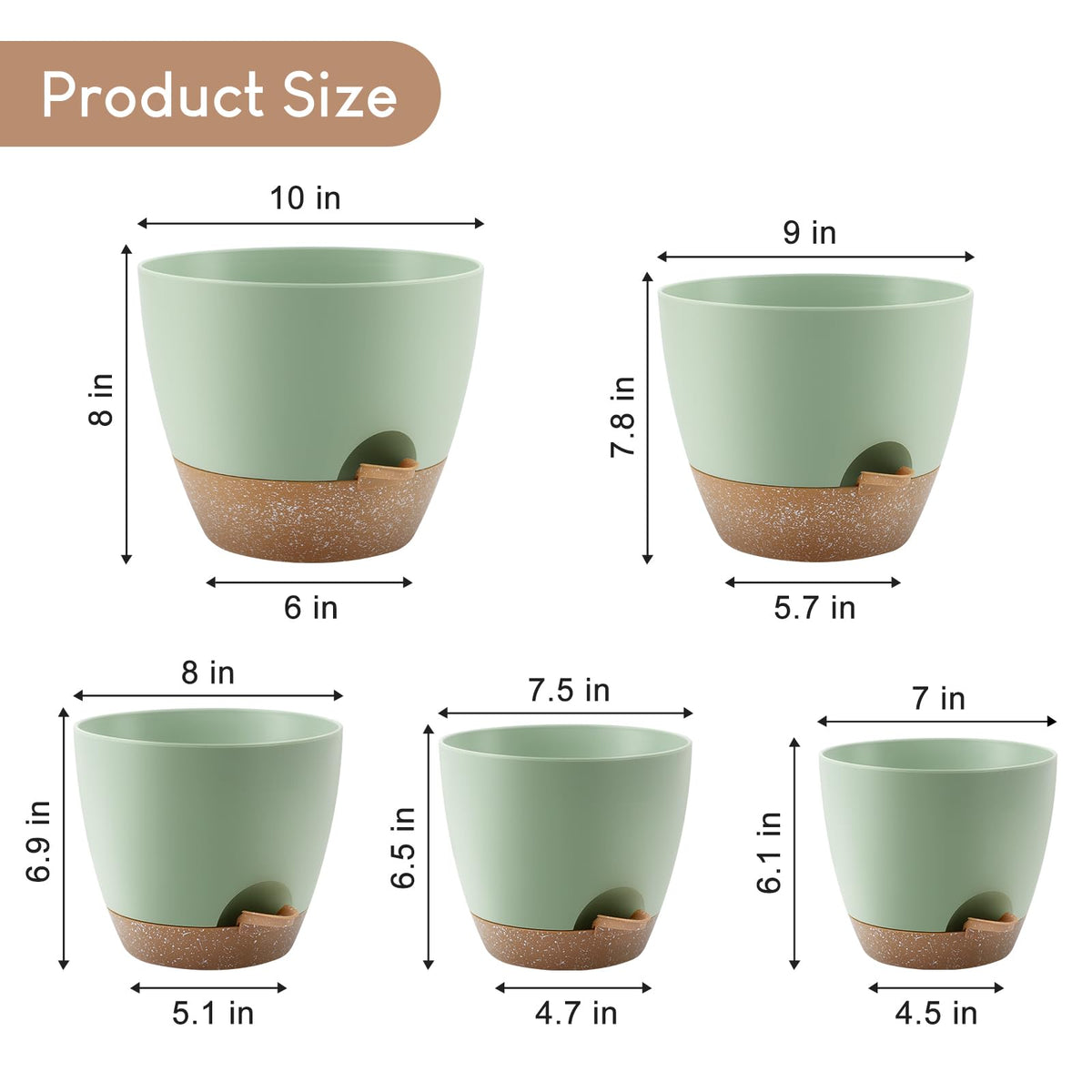 YNNICO 9-inch green self-watering pot for vacation-friendly plant care