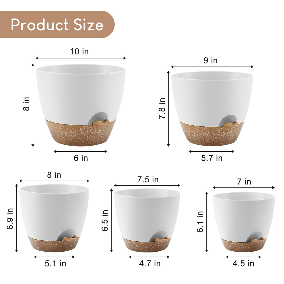 YNNICO 9-inch white plant pot with mesh drainage holes for healthy airflow