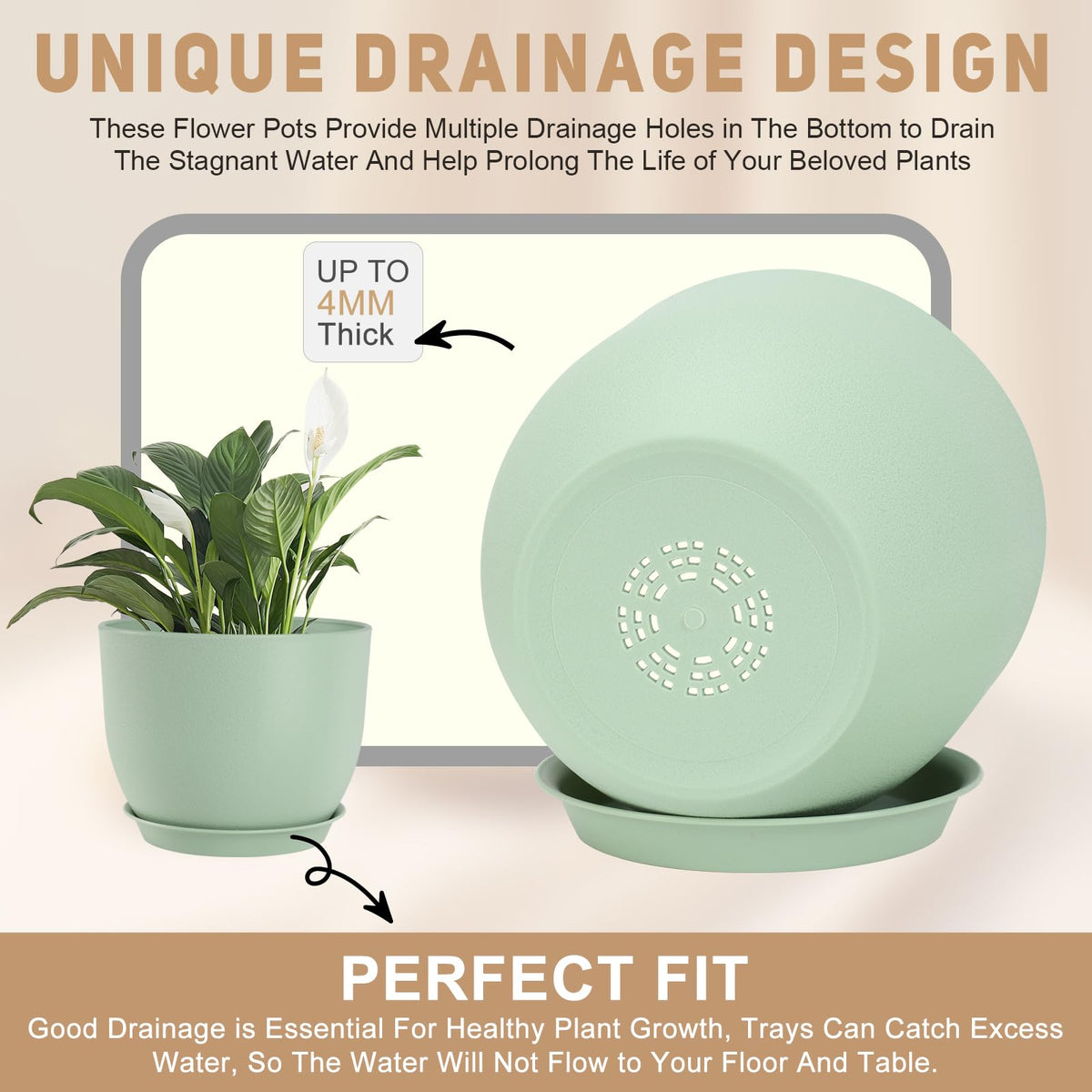 YNNICO pot with bottom watering tray catches excess water.
