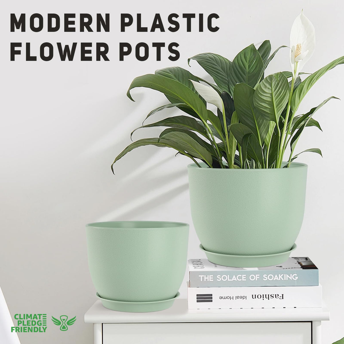 YNNICO pot features matte plastic finish for a clean modern look.