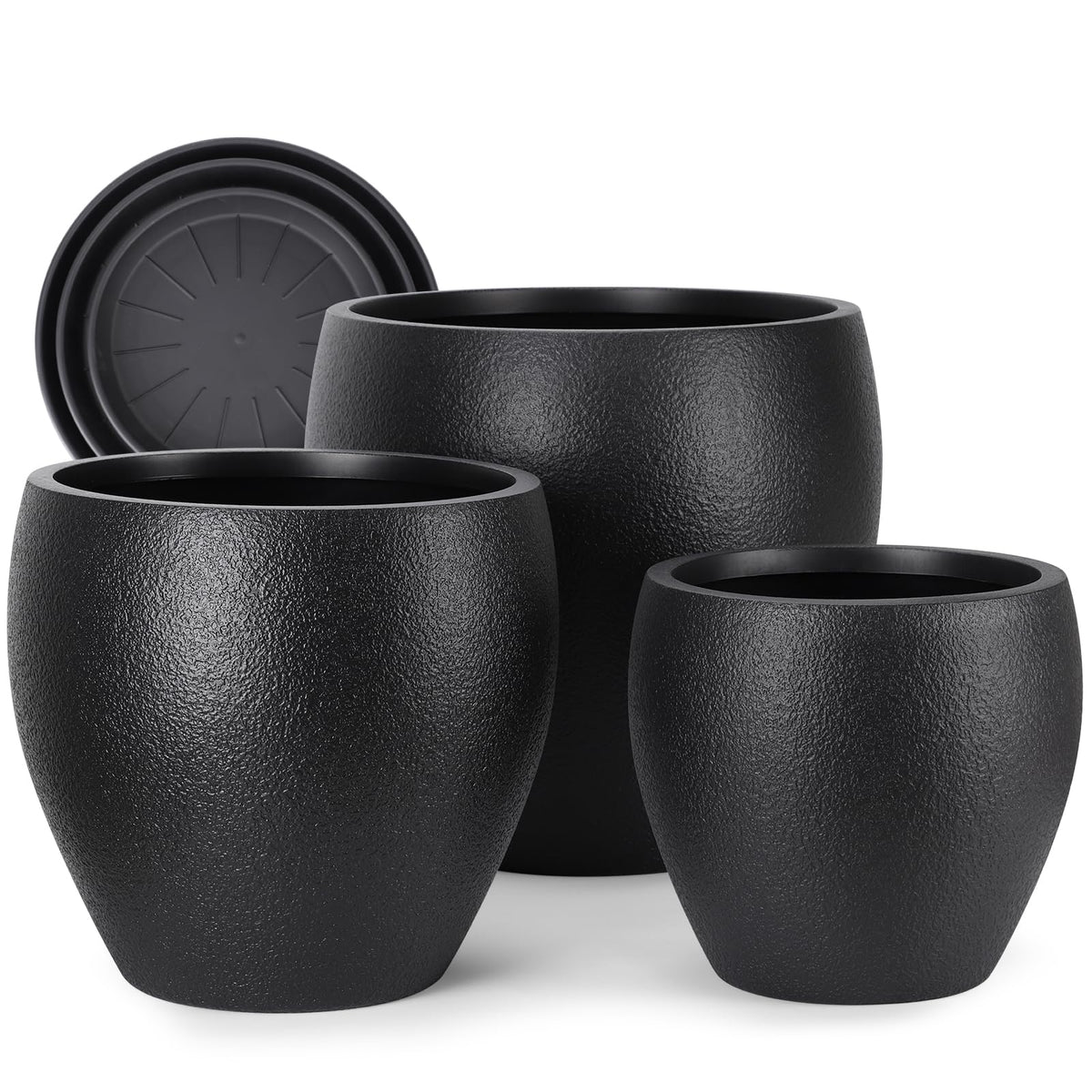 YNNICO plant pot set of 3 close-up highlights durable polyethylene and matte texture for easy moving.