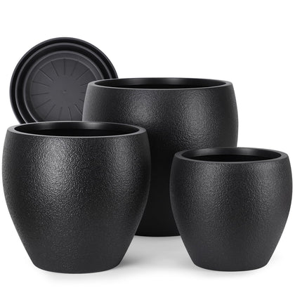 YNNICO plant pot set of 3 close-up highlights durable polyethylene and matte texture for easy moving.