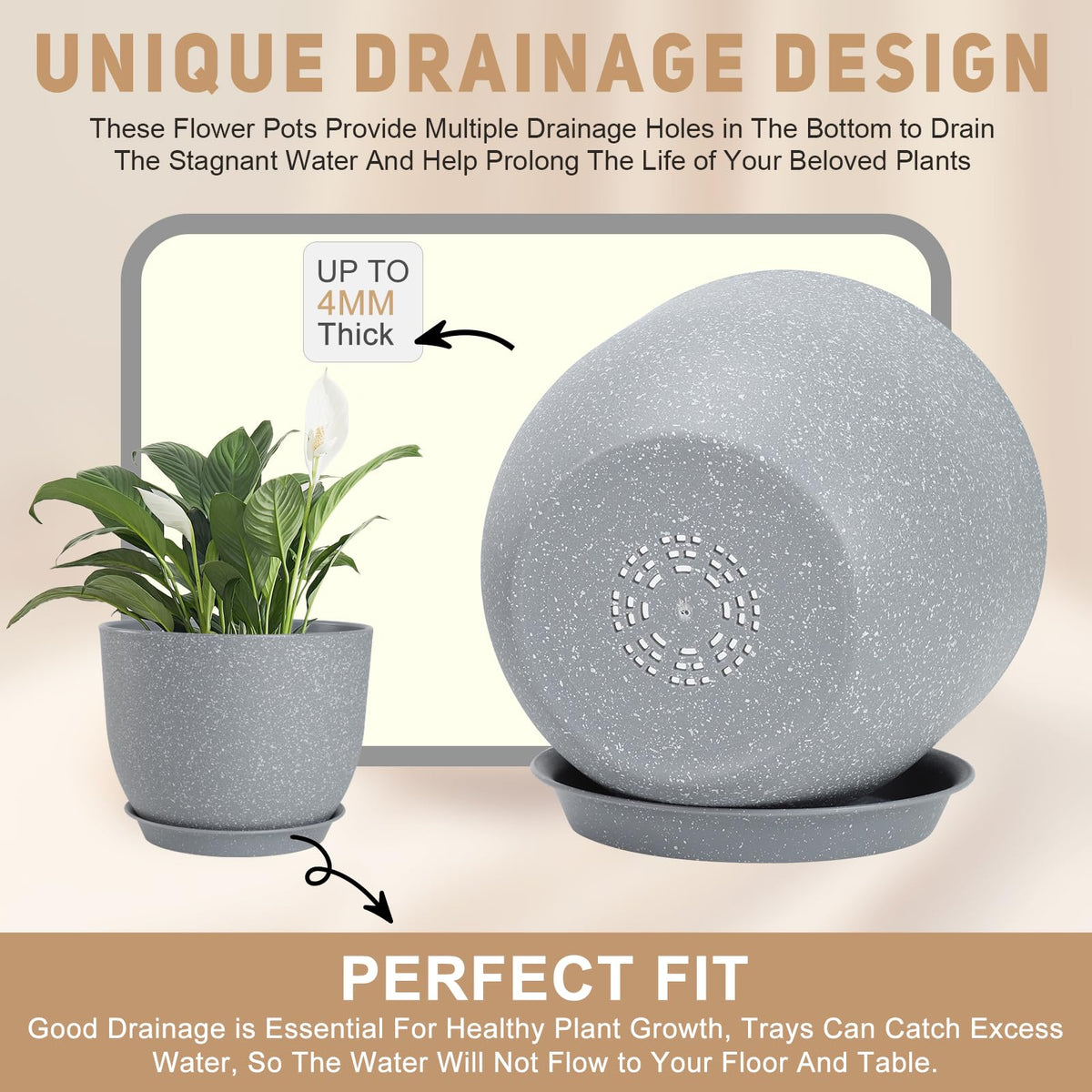YNNICO lightweight PP plastic pot is easy to move around the home