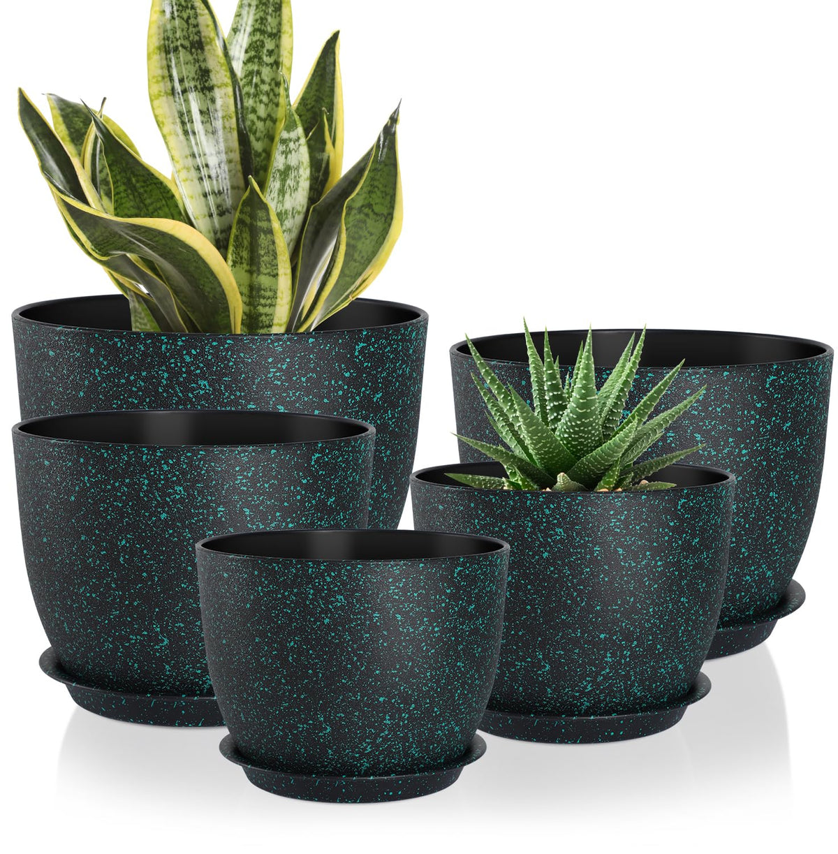 YNNICO plant pots set 5 with deep reservoir for vacation watering convenience.