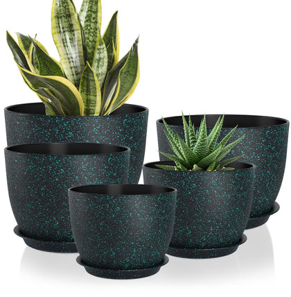 YNNICO plant pots set 5 with deep reservoir for vacation watering convenience.