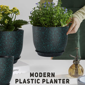 YNNICO set of pots fits windowsills, desks, and balconies with green speckled style.