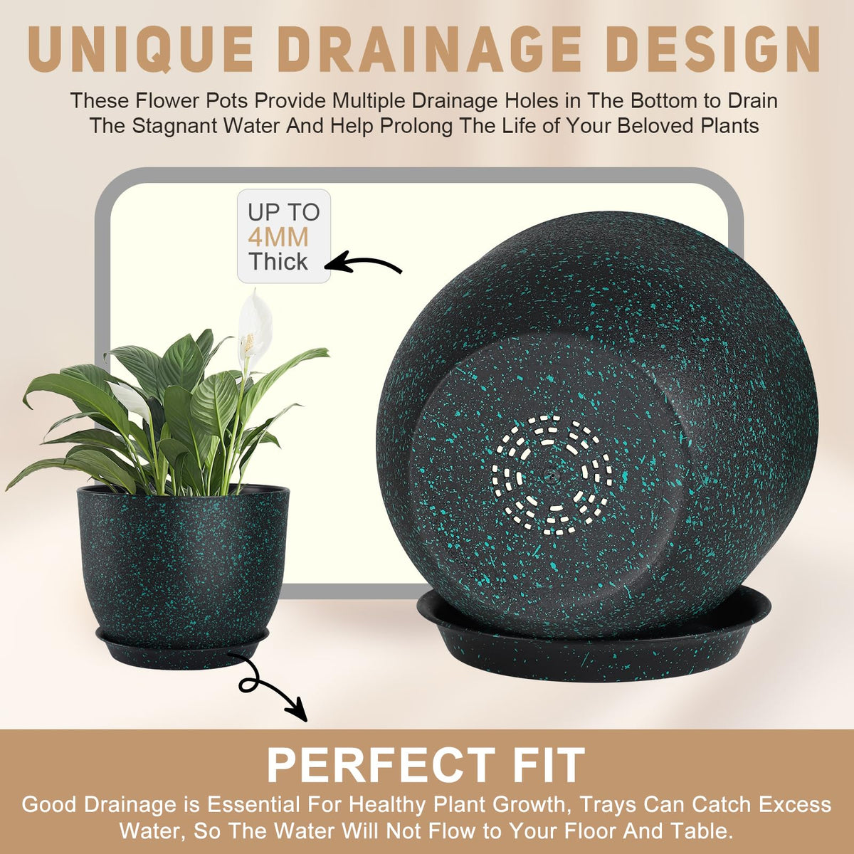 YNNICO pots are lightweight yet sturdy thanks to durable PP material.