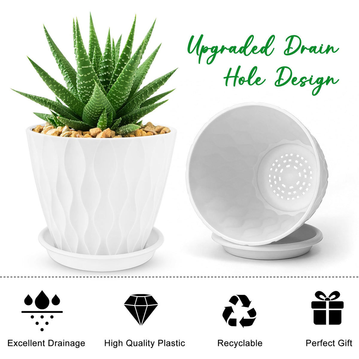 YNNICO plant pots with drainage hole and tray for easy overflow management