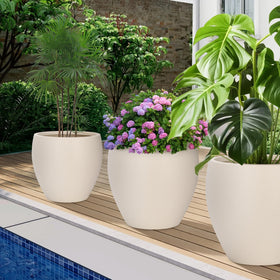 YNNICO planter in light beige with matte finish for stylish home gardens.