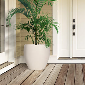 YNNICO planter with built-in tray to catch excess water and protect floors.