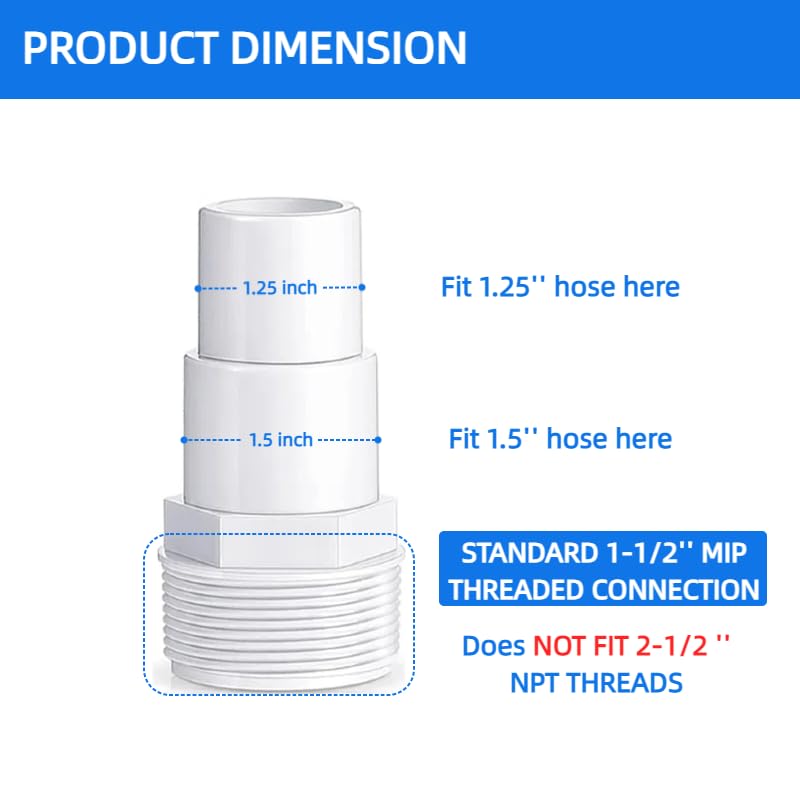 Ynxgzcan universal pool hose adapter fits 1.25-inch and 1.5-inch hoses for flexible setup