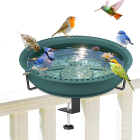 YOADEHOA deck-rail birdbath with clamp offers easy watering for wild birds