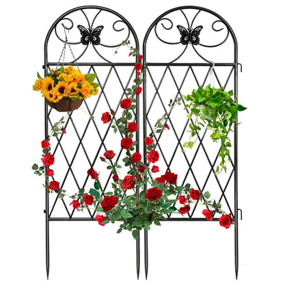 YOBAZAN 2-pack black garden trellis supports climbing roses.