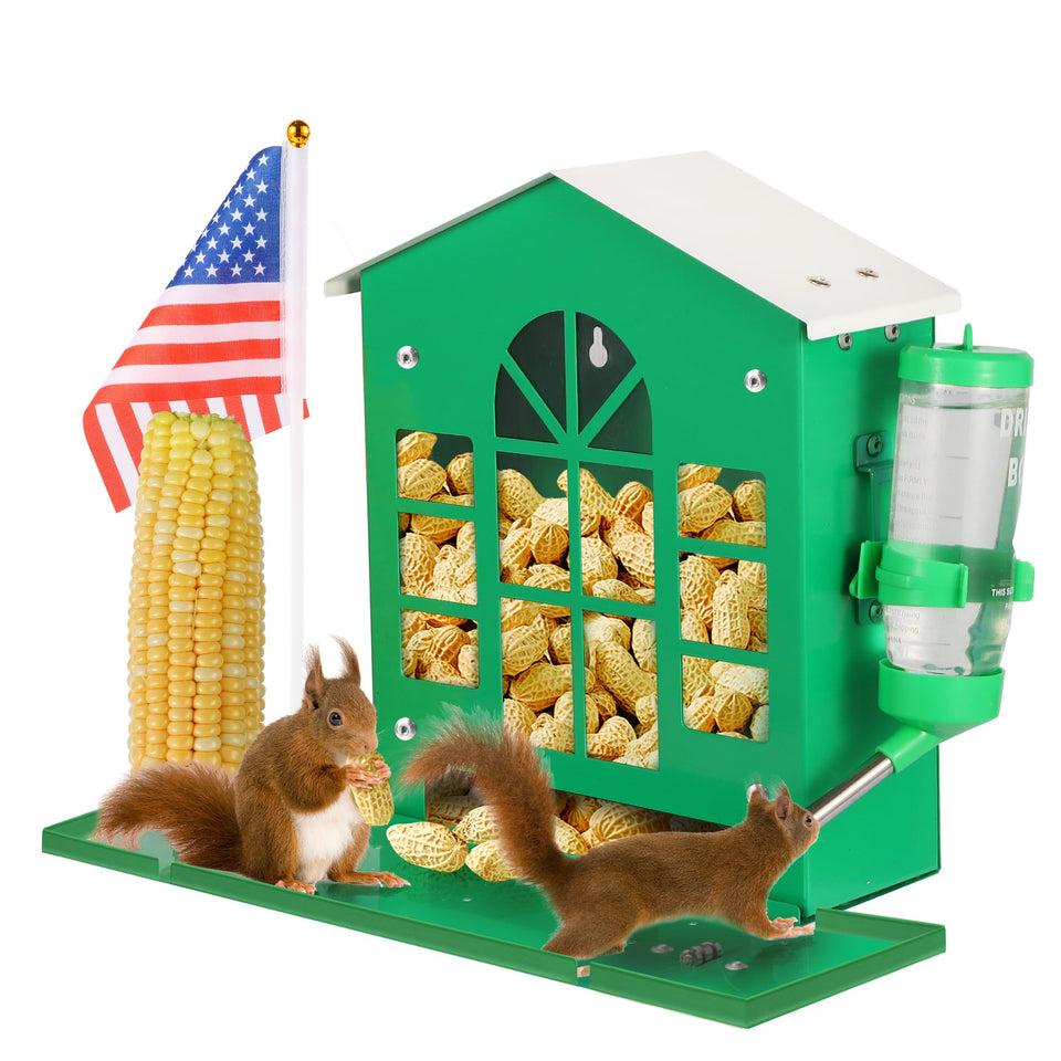 YOBTEOY metal squirrel feeder for outdoors with easy tree or fence mounting, durable design.