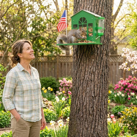 YOBTEOY feeder mounted on a tree demonstrates secure outdoor setup.