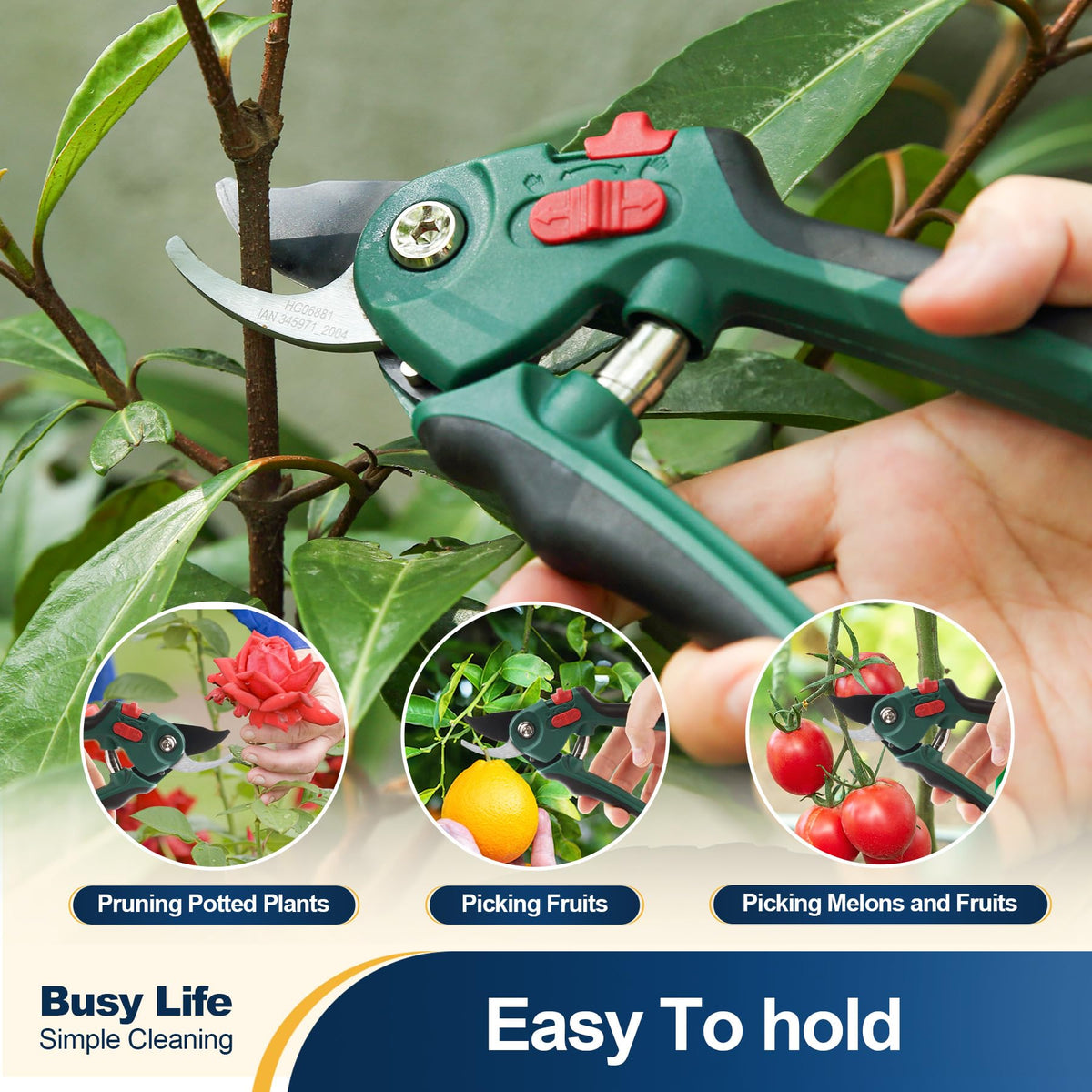Yocada pruning shears handheld size fits small and large hands.
