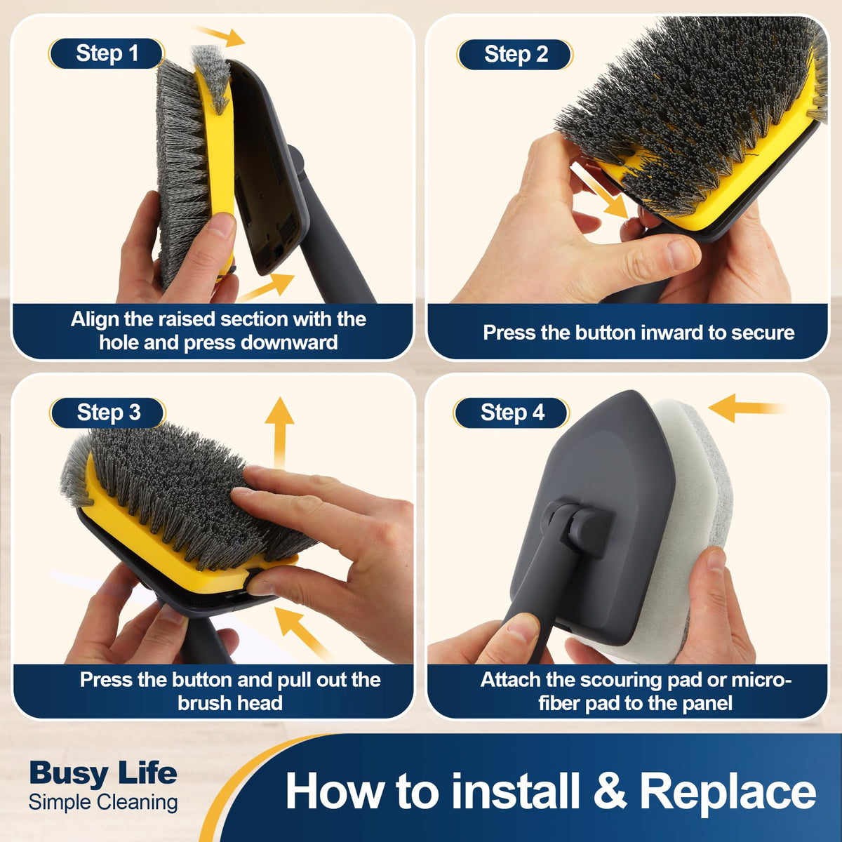 Yocada scrubber includes scouring pads for gentle tile cleaning and tougher stains.