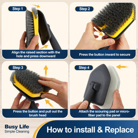 Yocada scrubber includes scouring pads for gentle tile cleaning and tougher stains.