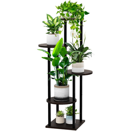 YOCOMEY 5-tier wood plant stand side view showing spacious plant display with sunlight access.