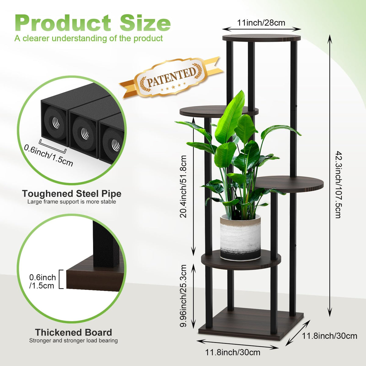 YOCOMEY upgraded metal frame with wood base highlights durable indoor display.