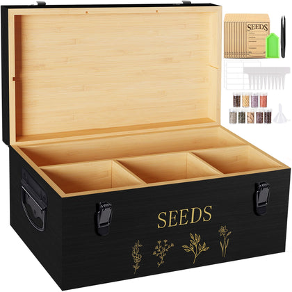 Yocookus bamboo seed storage organizer with black lid demonstrating organized seed storage