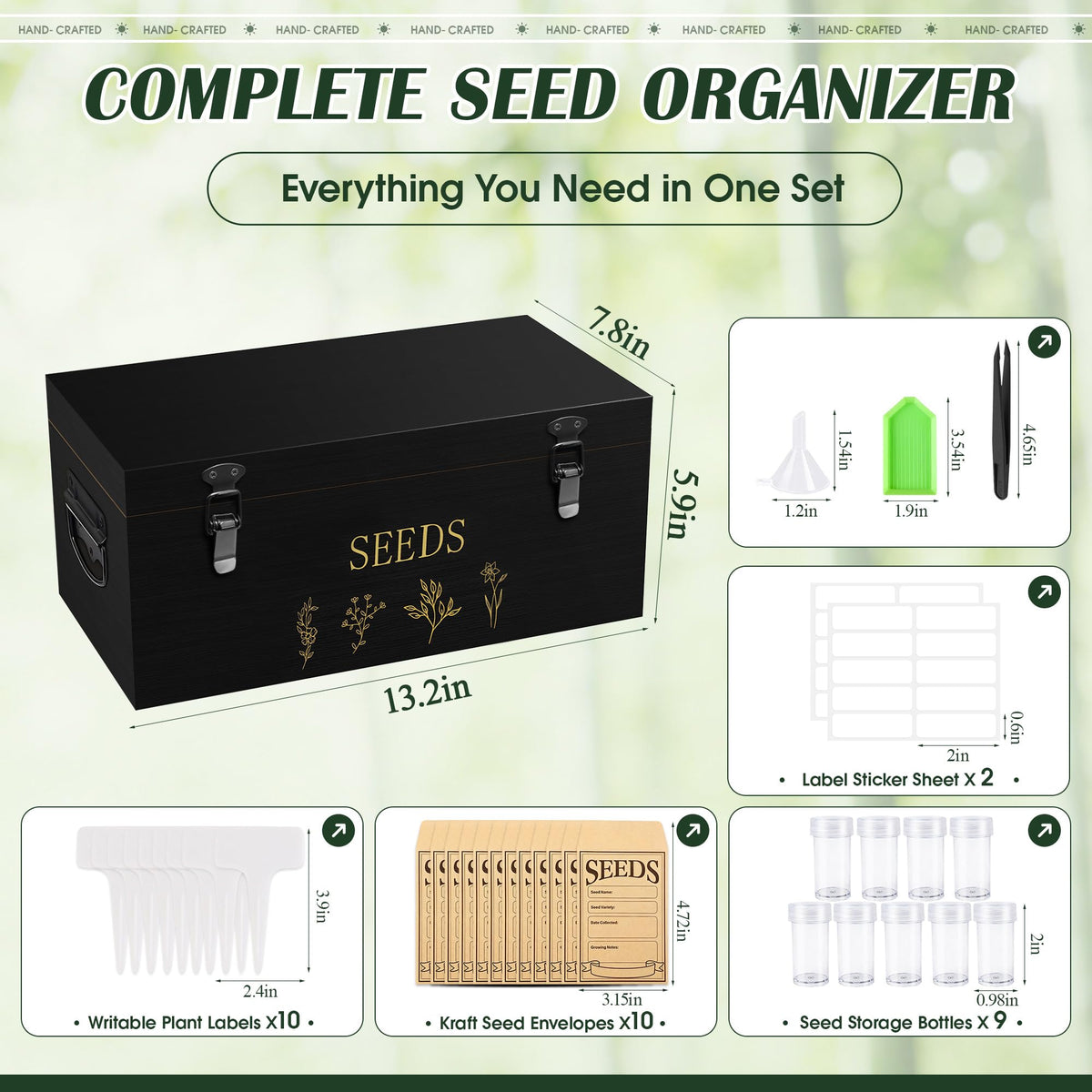 Yocookus interior with multiple compartments for seeds, labels, and tools