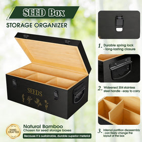 Yocookus seed box with safety latch and metal handles for secure transport