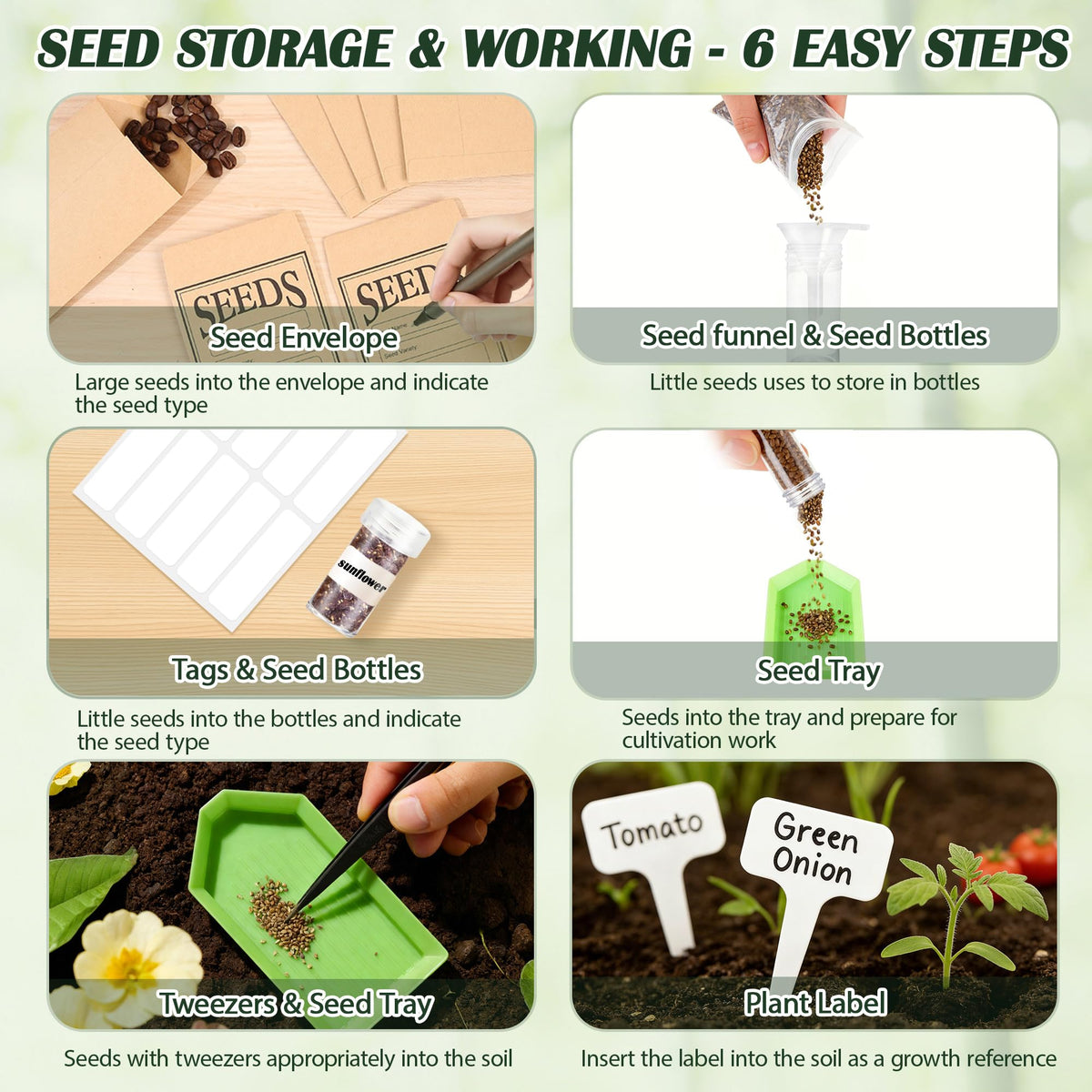 Yocookus seed tweezer and bottles set for precise handling and storage