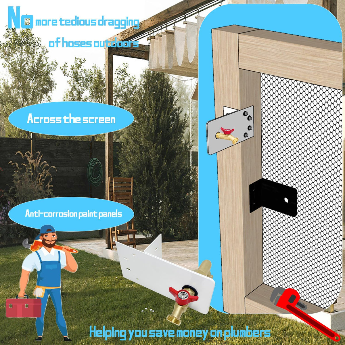 YOEXON faucet screen clamp base secures to screens for easy hose access.